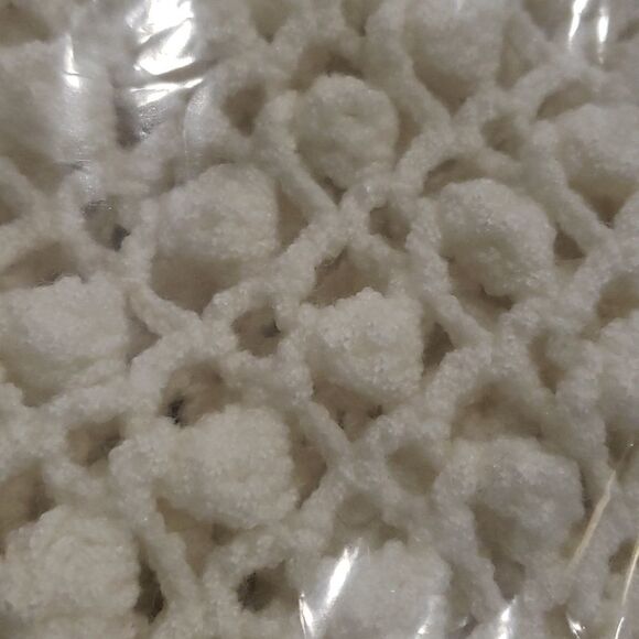 Hand Made Crochet Shawl Ribbon Trim and Ball detail throughout - Picture 6 of 11